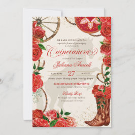 Elegant Charro Röd ros Westernare Boots Quinceaner Inbjudningar