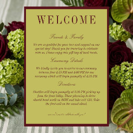 Elegant Chartreuse Burgundy Wedding Welcome Program