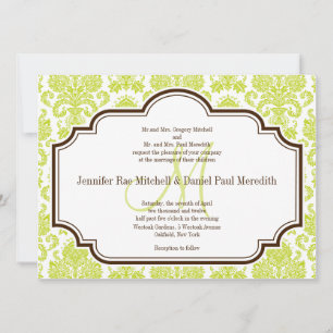 Elegant Chartreuse Damask-bröllopsinbjudningar Inbjudningar