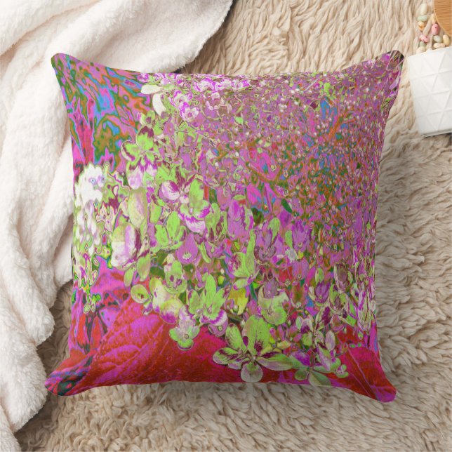 Elegant Chartreuse Green, Pink and Blue Hydrangea Kudde (Filt)