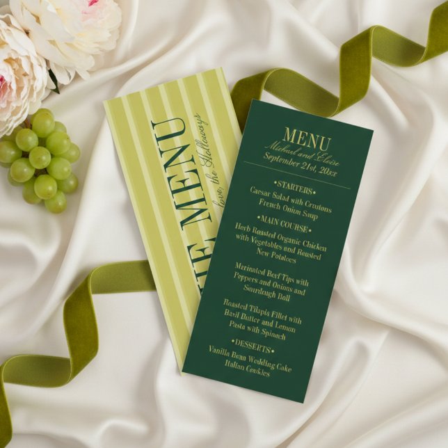 Elegant Chartreuse Green Stripe Wedding Dinner Meny (Elegant Chartreuse Green Stripe Wedding Dinner Menu)