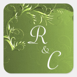 Elegant Chartreuse Grönt Bröllop Monogrammad Fyrkantigt Klistermärke
