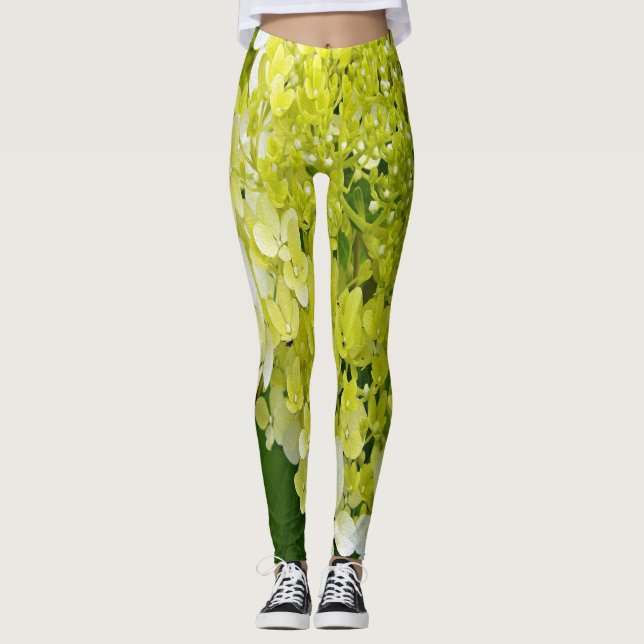 Elegant Chartreuse Grönt Limelight Hydrangea Leggings (Framsida)