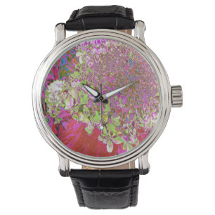 Elegant Chartreuse Grönt, Rosa och Blue Hydrangea Armbandsur