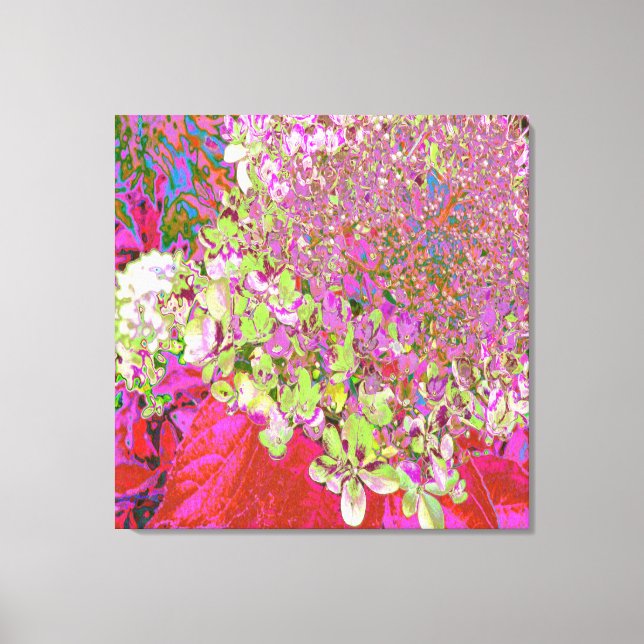 Elegant Chartreuse Grönt, Rosa och Blue Hydrangea Canvastryck (Framsida)