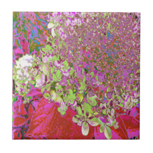 Elegant Chartreuse Grönt, Rosa och Blue Hydrangea Kakelplatta