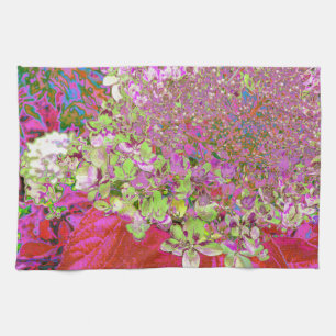 Elegant Chartreuse Grönt, Rosa och Blue Hydrangea Kökshandduk