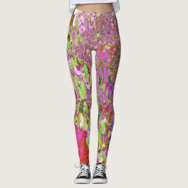 Elegant Chartreuse Grönt, Rosa och Blue Hydrangea Leggings