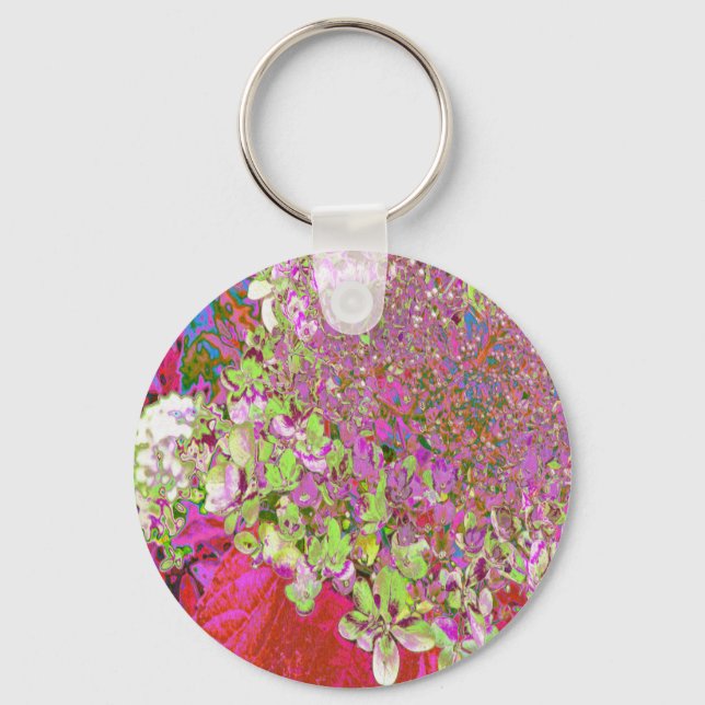 Elegant Chartreuse Grönt, Rosa och Blue Hydrangea Nyckelring (Framsida)