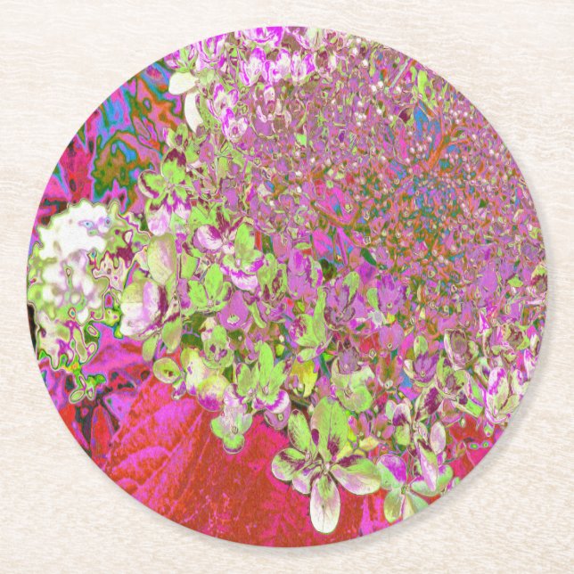 Elegant Chartreuse Grönt, Rosa och Blue Hydrangea Underlägg Papper Rund (Framsidan)