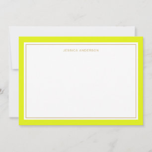 Elegant Chartreuse Guld Gräns Personlig Anteckningskort