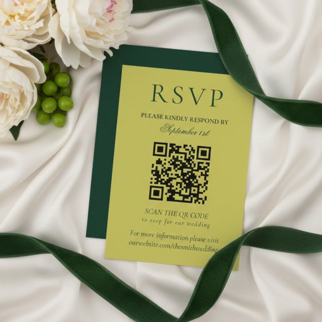 Elegant Chartreuse Minimalist Wedding QR Code OSA Kort (Elegant Chartreuse Minimalist Wedding QR Code RSVP Card)