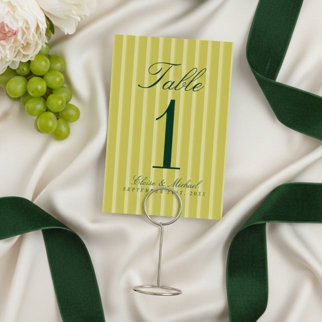 Elegant Chartreuse Simple Stripe Pattern Wedding Bordsnummer (Elegant Chartreuse Simple Stripe Pattern Wedding Table Number)