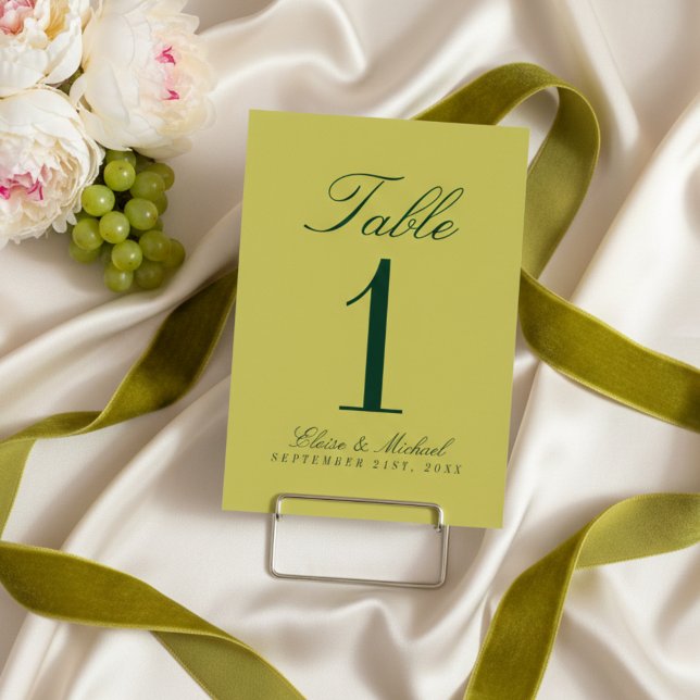 Elegant Chartreuse Simple Wedding Bordsnummer (Elegant Chartreuse Simple Wedding Table Number)