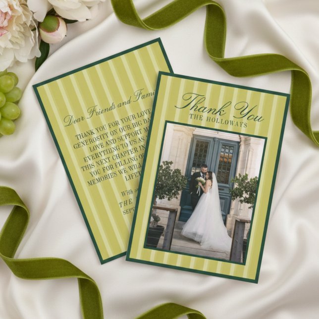 Elegant Chartreuse Stripe Wedding Thank You Card Tack Kort (Elegant Chartreuse Stripe Wedding Thank You Card)