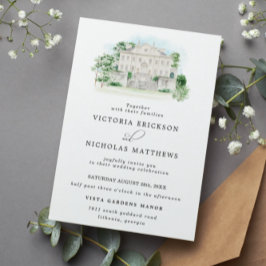Elegant Chateau | Akvarell Herrgård Bröllop Inbjudningar