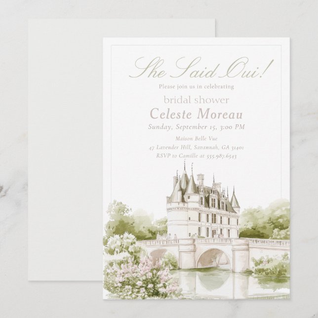 Elegant Chateau Fransk Romantik Bröllopsdusch Inbjudningar (Fram/baksida)