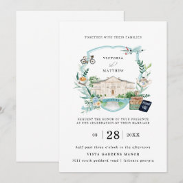Elegant Chateau Herrgård | Resa Bröllops Crest Inbjudningar