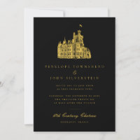 Elegant Château Illustration Black Guld Bröllop