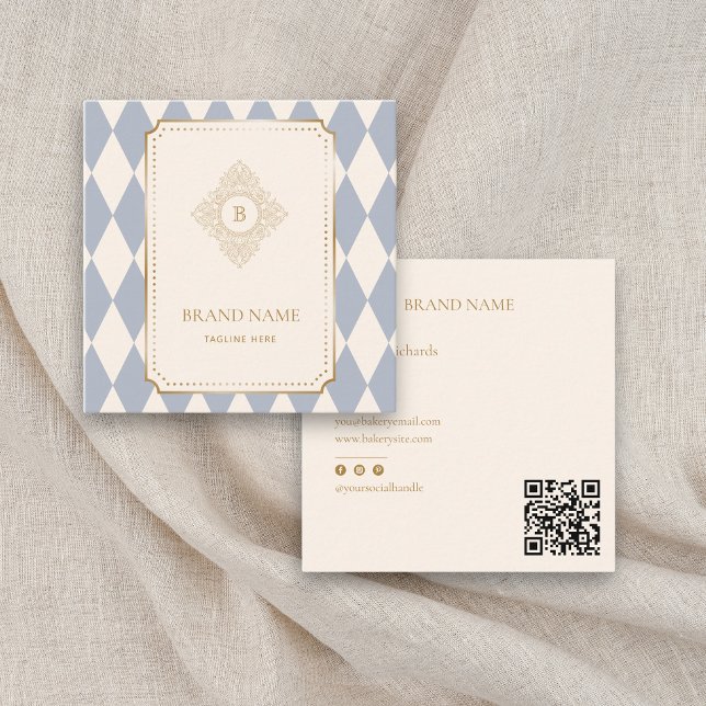 Elegant Checkered Diamond Gold Accent QR Brand Fyrkantigt Visitkort (Skapare uppladdad)