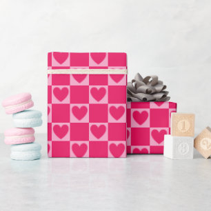 Elegant Checkered Hearts Raspberry Rosa Red Presentpapper
