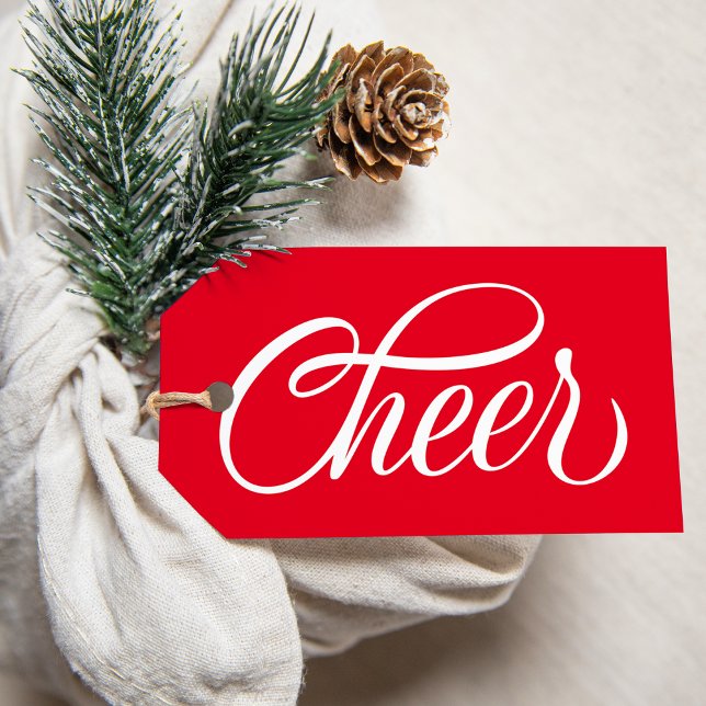 Elegant Cheer Red Script-Helgdag Presentetikett (Skapare uppladdad)