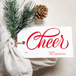 Elegant Cheer Red Script-Helgdag Presentetikett