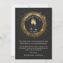 Elegant Cheers Black och Guld Birthday Tack Kort