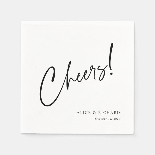 Elegant Cheers Black Script Personligt bröllp Napk Pappersservett (Framsidan)