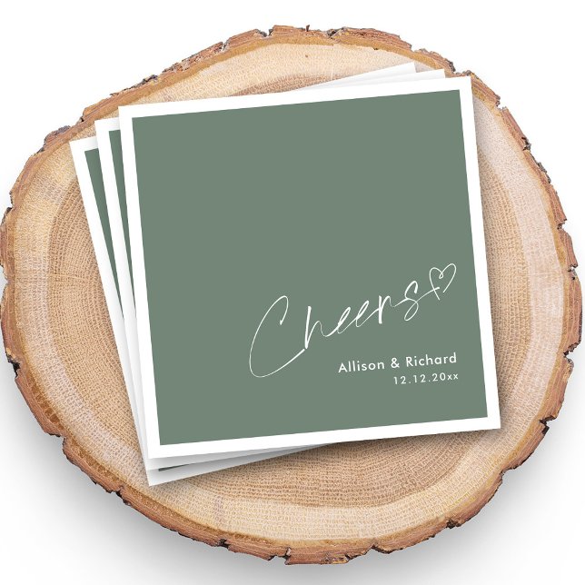 Elegant Cheers! Modern Sage Bröllop Napkins Pappersservett (Personalized Elegant Handwritten Cheers_ Modern Sage Wedding Napkins)