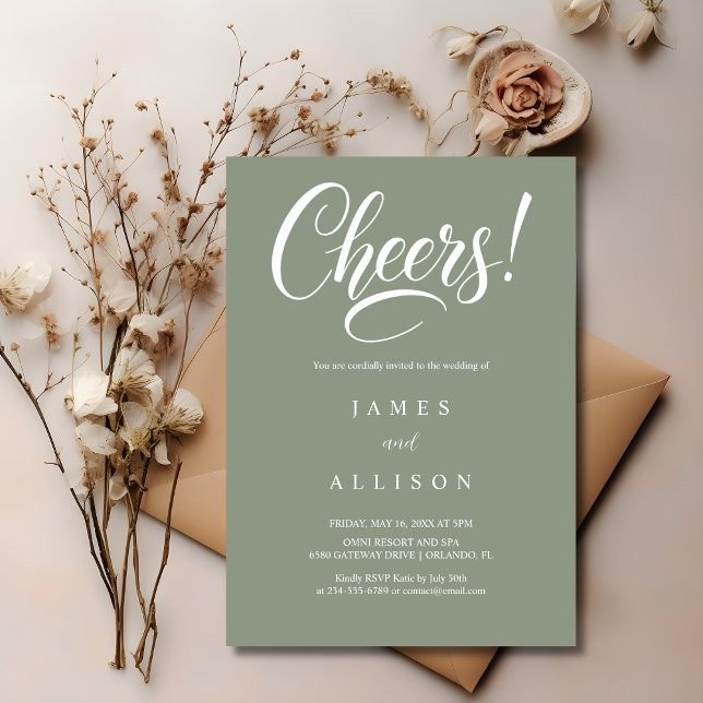 Elegant Cheers Script Sage Green Wedding  Inbjudningar (Skapare uppladdad)