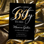 Elegant Cheers till sextio | 60:e Svart Guld-födel Inbjudningar<br><div class="desc">Fira i stil med vår Elegant Cheers till sextio design! Perfekt för 60:e födelsedagsfesten eller milstolpen firande. Det svarta guld-färg-systemet och glitter-accents tillför en aning elegans,  medan kalligrafiskriptet ge en regal feminin känns. Gör evenemanget verkligt speciellt med snyggtens chic-design. Skål för sextio år!</div>