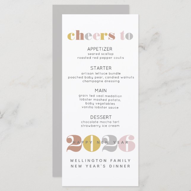 Elegant Cheers to 2024 Silver New Years Menu Meny (Fram/baksida)