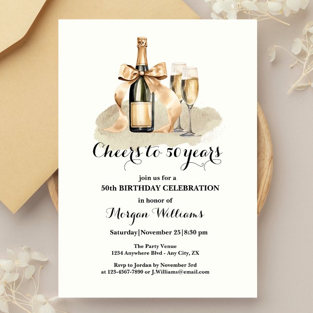 Elegant Cheers to 50 Years Champagne 50:e födelsed Inbjudningar (Skapare uppladdad)