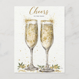 Elegant "Cheers to Years" Golden Champagne Helg Vykort