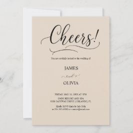 Elegant Cheers! Warm Beige Modern Script Wedding Inbjudningar