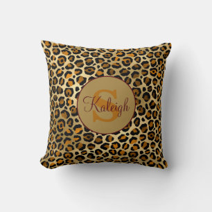 Elegant Cheetah/Leopard Print Monogram Namn Kudde