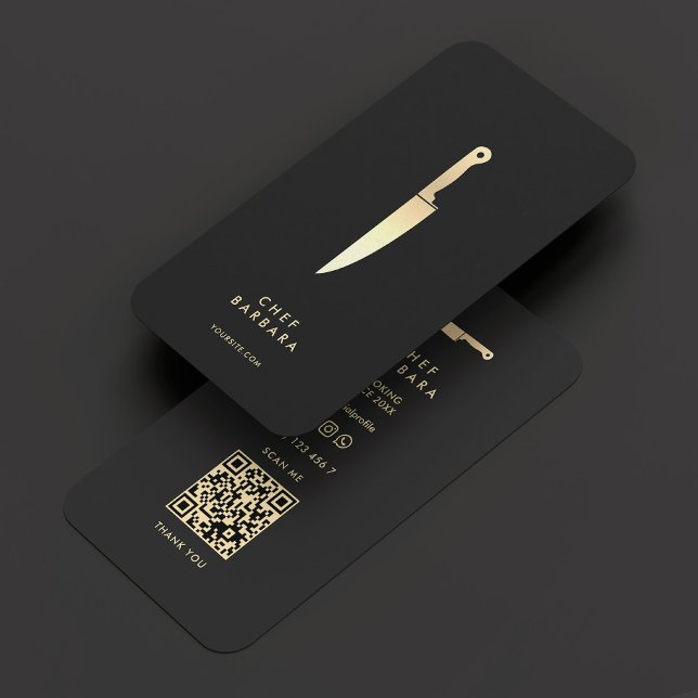 Elegant Chef Black Guld Knivar Modern Premium Visitkort (Elegant Chef Black Gold Knife Modern Premium Business Card
)