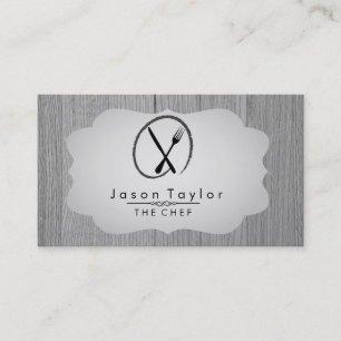 Elegant Chef Catering Retro Knivar Fork Wood Grått Visitkort