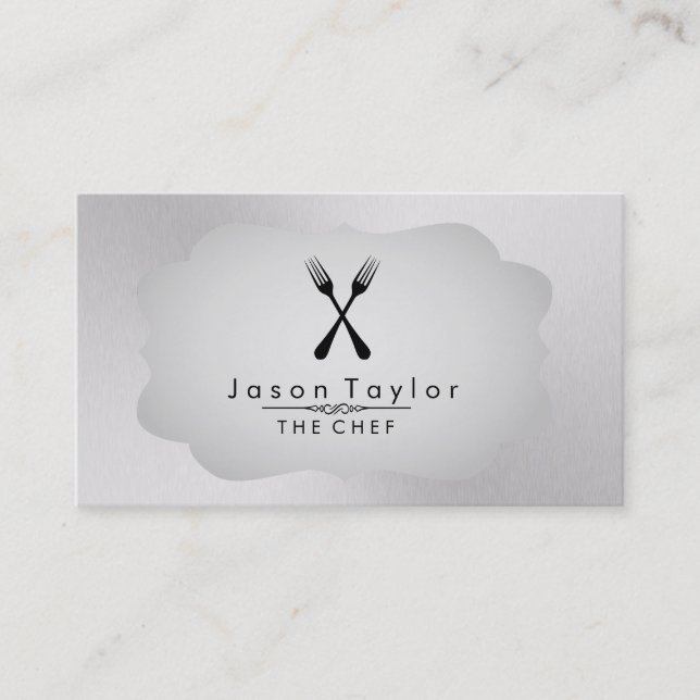 Elegant Chef Catering Retro Kor Fork White Steel Visitkort (Framsida)