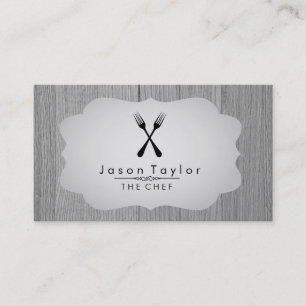 Elegant Chef Catering Retro Kor Fork Wood Grått Visitkort