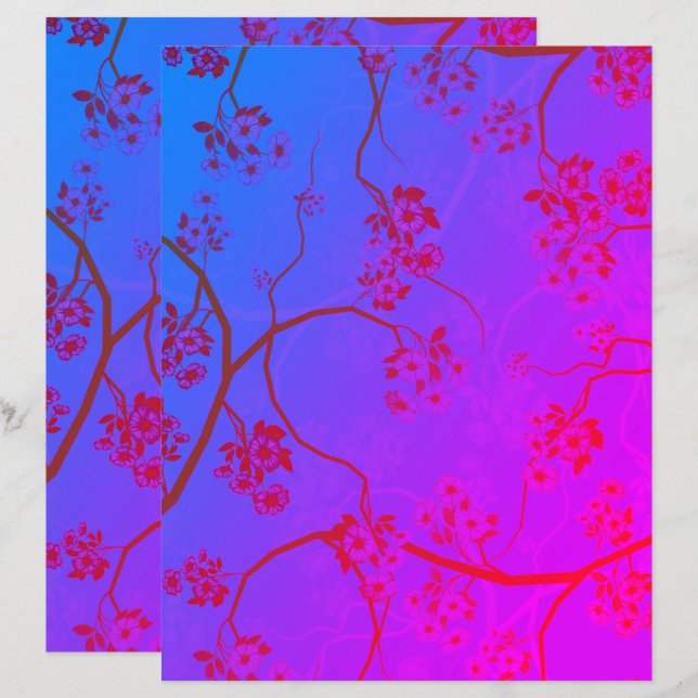 Elegant Cherry Blommar Art Skrotbokning Papper (Fram/baksida)