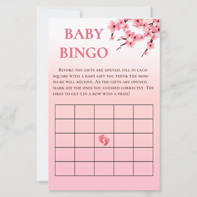 Elegant Cherry Blommar Baby Shower Bingo Game (Framsida)