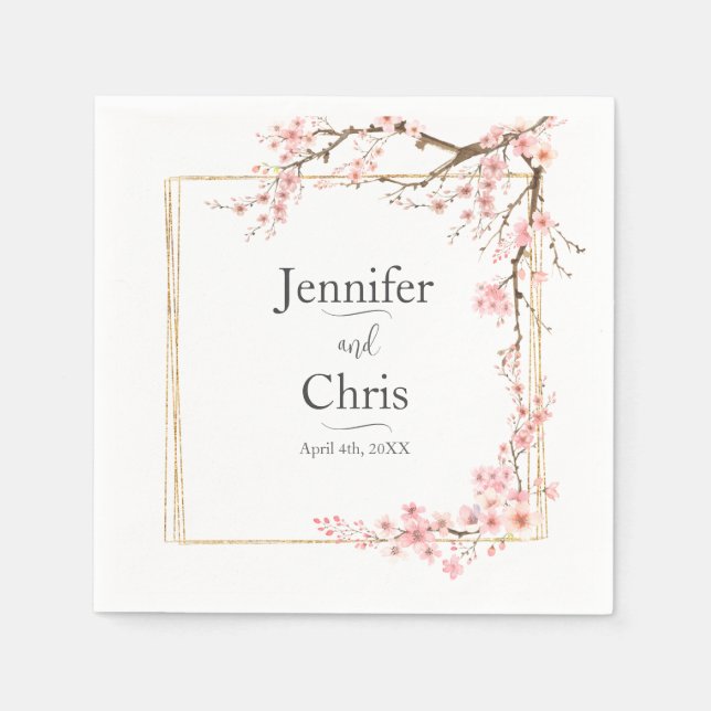 Elegant Cherry Blommar Bröllop Pappersservett (Framsidan)