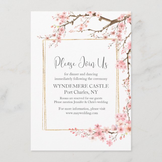 Elegant Cherry Blommar Bröllop Tilläggskort (Framsida)