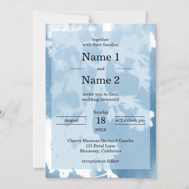 Elegant Cherry Blommar Cyanotype bröllopsinbjudan Magnetisk Inbjudningskort (Framsida)