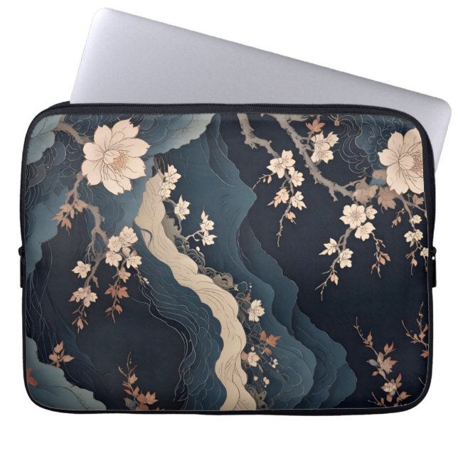 Elegant Cherry Blommar och Mountain Abstrakt Bord Laptop Fodral (Framsidan)