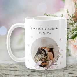 Elegant Cherry Blommar Photo Bröllop Kaffemugg