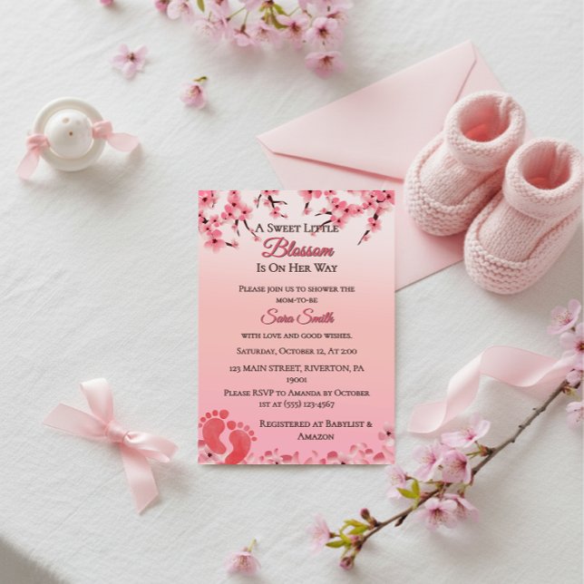 Elegant Cherry Blommar Rosa Blommigt Baby Shower Inbjudningar (Skapare uppladdad)