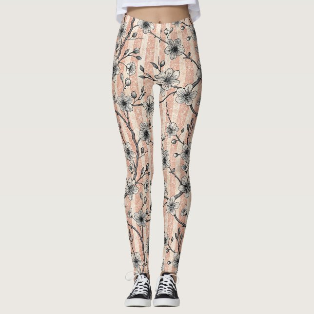 Elegant Cherry Blommar Sakura - Rosa & White Leggings (Framsida)